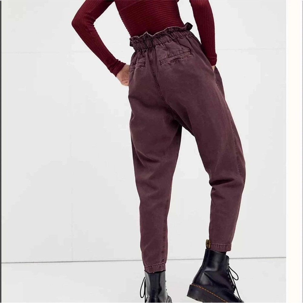 Free People Plum Ruffled Waist Trousers